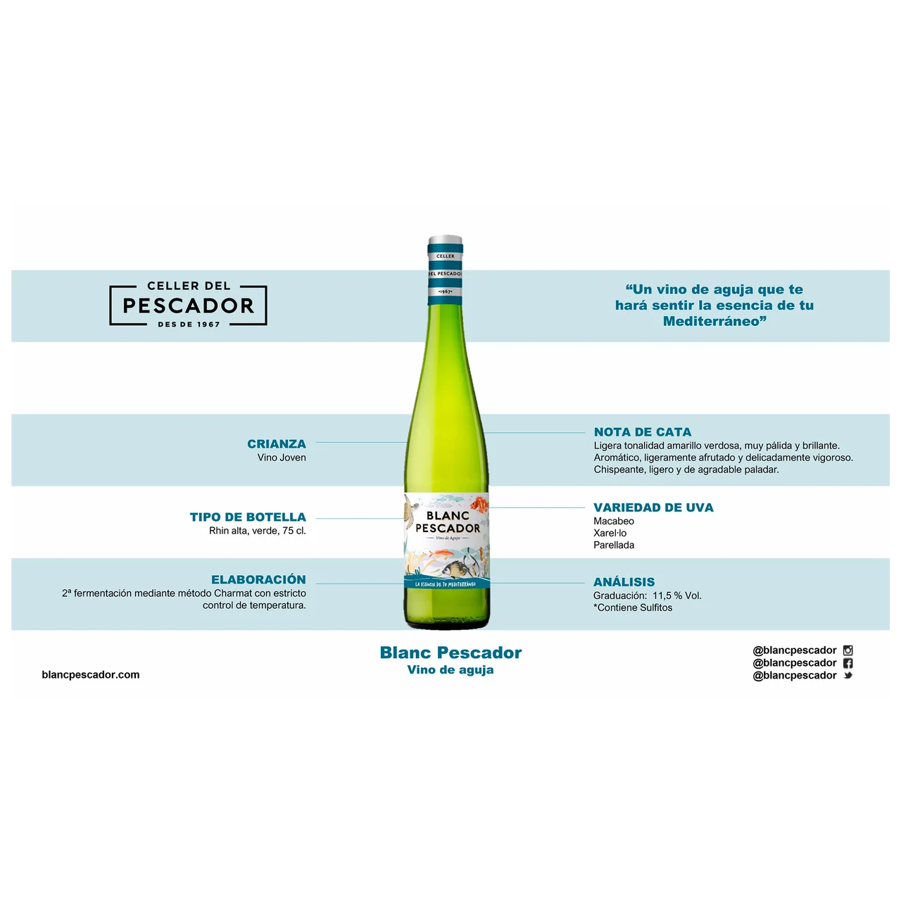 Vino blanco de aguja botella 75 cl.