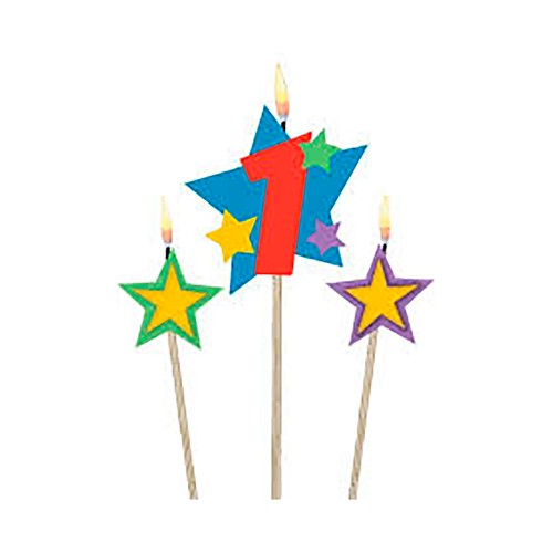 Vela de cumpleaños número 1 con dos velas de estrellas, 12,2x13,5cm, AMSCAN