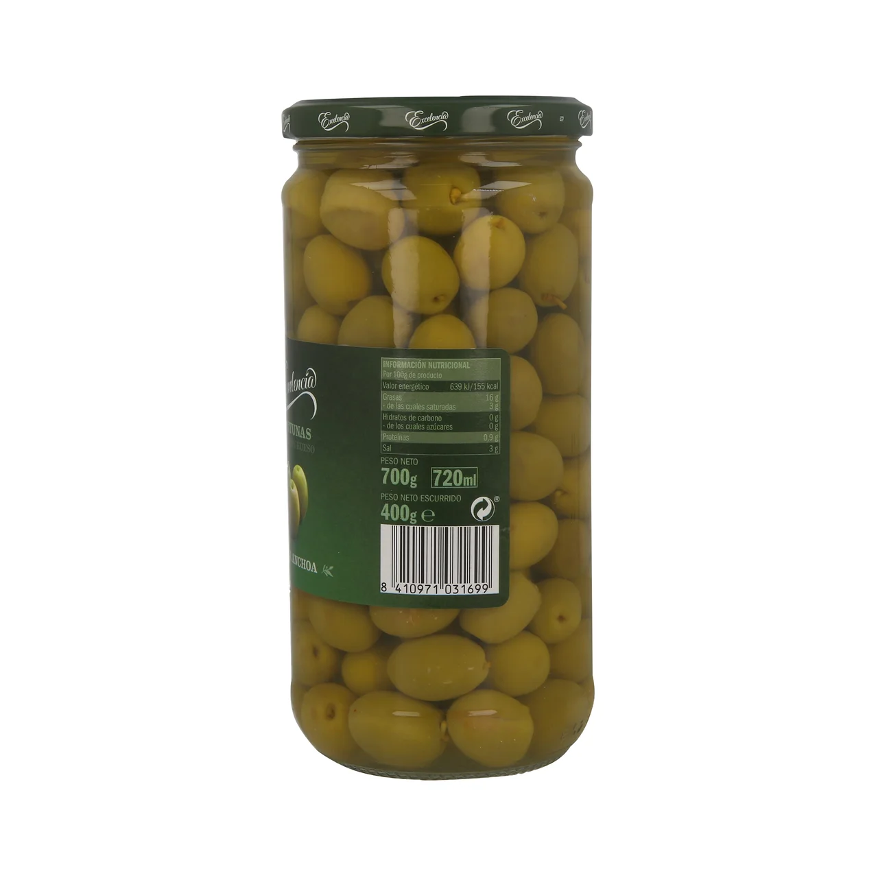 Frasco aceitunas sabor anchoa 330 g.