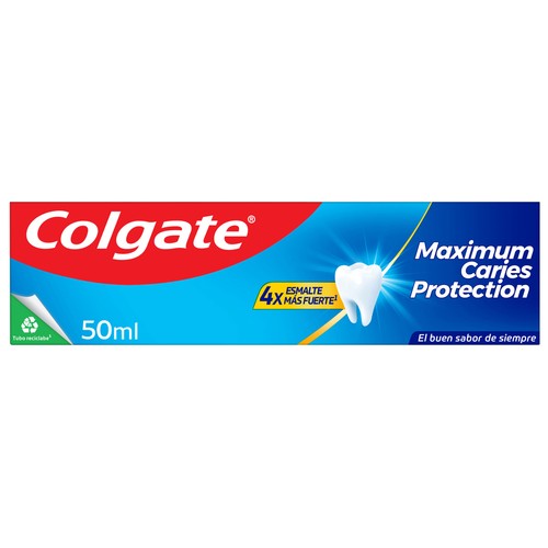 COLGATE Maximum protection Pasta de dientes con flúor, calcio, sabor tradicional 50 ml.
