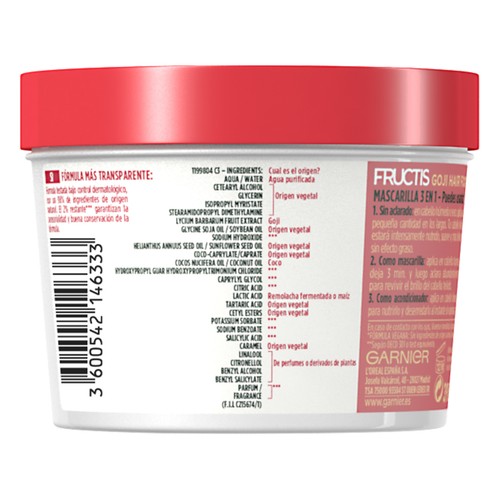 FRUCTIS Mascarilla capilar intensiva efecto brillo, con bayas de Goji, para cabello teñido FRUCTIS Hair food de Garnier 390 ml.