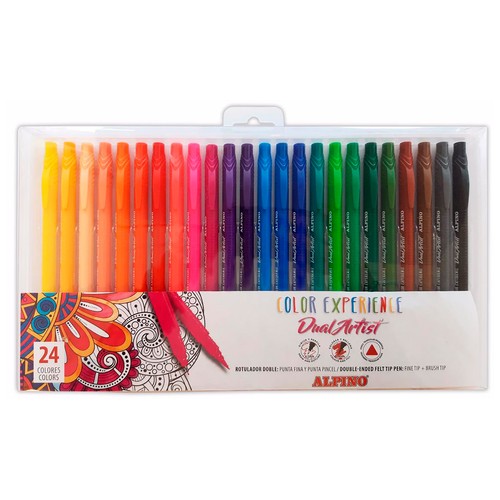 Caja de 24 rotuladores de doble punta Dual Artist, ALPINO.