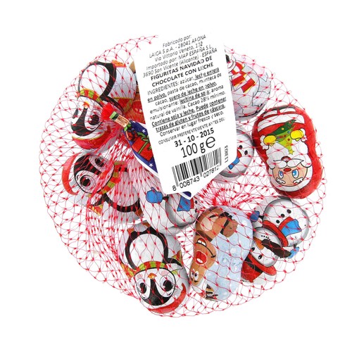 Figuritas de muñecos de nieve de chocolate con leche PRODUCTO ECONÓMICO ALCAMPO 100 gr,