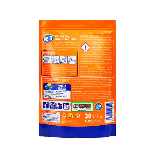 MISTOL Detergente para lavavajillas MISTOL ALL IN ONE 30 uds. 450 g.