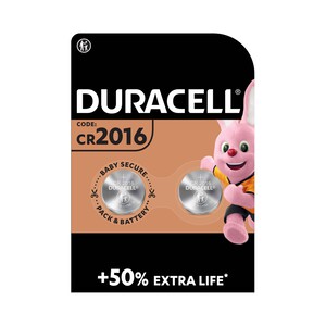 Pack de 2 pilas de botón de litio CR2016, 3V, DURACELL.