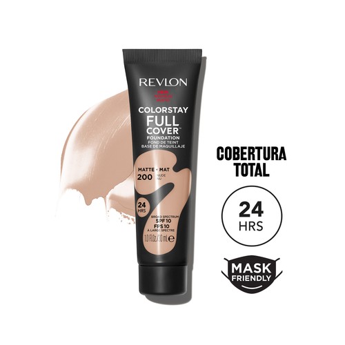 REVLON Colorstay full cover  tono 200 Nude Base de maquillaje cobertura total, con acabado mate.
