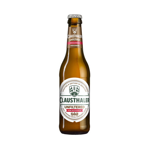 CLAUSTHALER UNFILTERED Cerveza sin alcohol botella 33 centilitros.