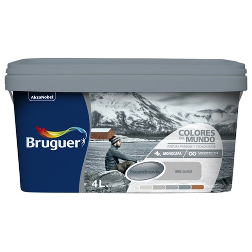 Pintura para paredes monocapa BRUGUER Colores del mundo Escandinavia Gris Suave, 4L.