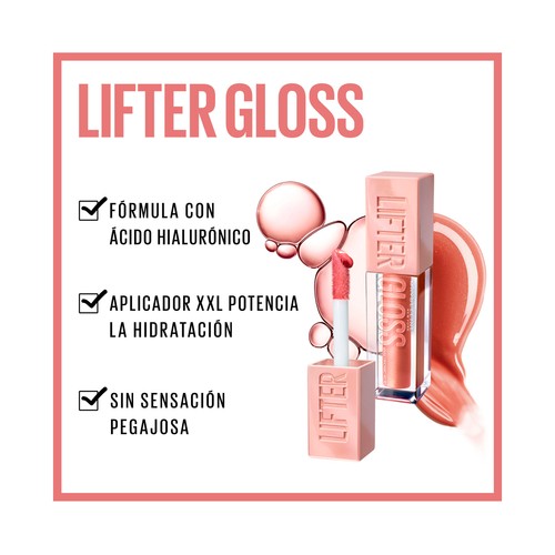MAYBELLINE Lifter gloss tono 005 Petal Brillo de labios efecto volumen y bronzeado.