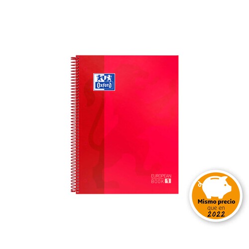 Cuaderno A4 con cuadrícula de 5x5 milímetros, 80 hojas de 80 gramos, tapas extraduras de color rojo y encuadernación con espiral metálica OXFORD.