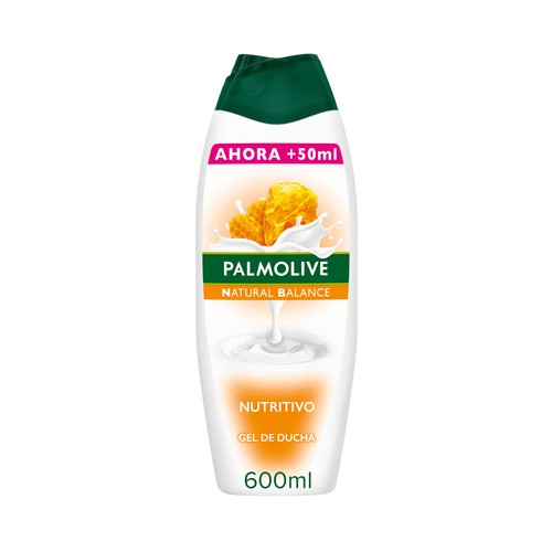 PALMOLIVE Natural balance Gel de baño o ducha textura crema, con leche nutritiva y extracto de miel 600 ml.