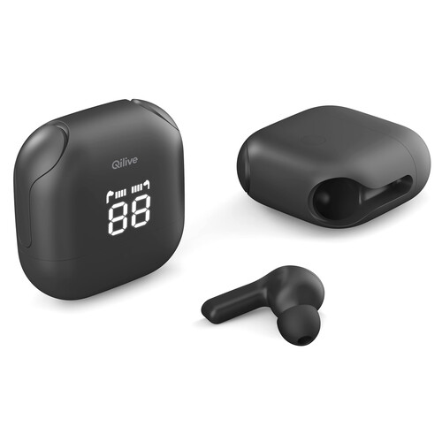 Auriculares Bluetooth QILIVE Q1193, estuche de carga, micrófono, color negro.