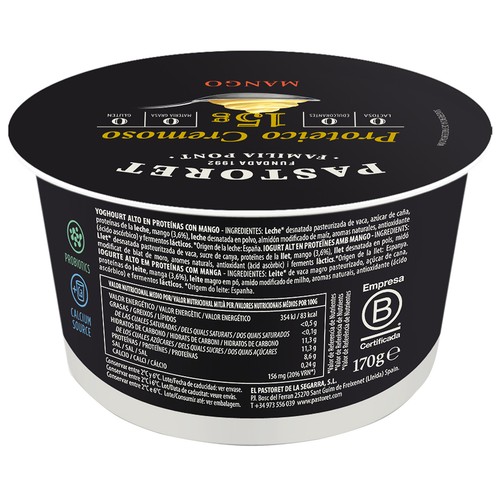 PASTORET Proteico cremoso 0% materia grasas, con alto contenido en proteinas y mango 170 g.