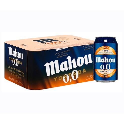 Cervezas tostadas 0,0 % alcohol MAHOU Pack 12 latas x 33 cl.