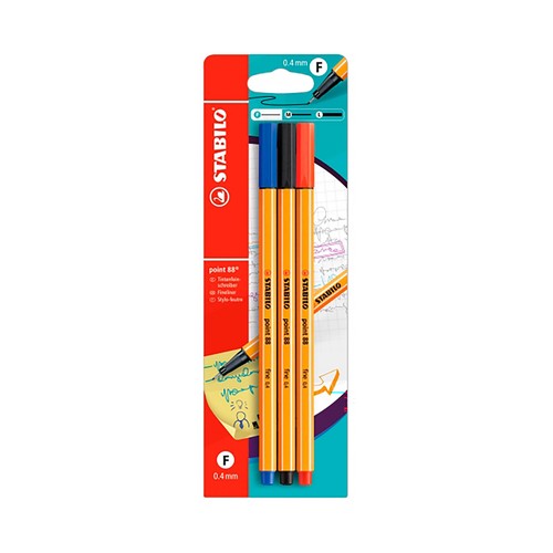 Pack de 3 rotuladores punta fina 0,4 mm, STABILO.