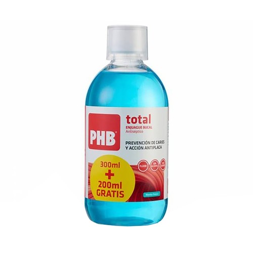 PHB Total Enjuague bucal antiséptico con acción antiplaca y anti caries 500 ml.