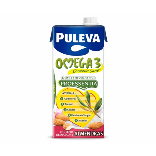 PULEVA  Omega 3  Preparado lácteo desnatado, enriquecido con almendras, ácido oleico y Omega 3 1 l.