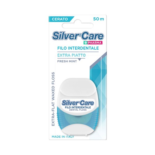 SILVER CARE +Pharma Hilo (seda) dental extra plana para ortodoncia, sabor a menta fresca 50 m.