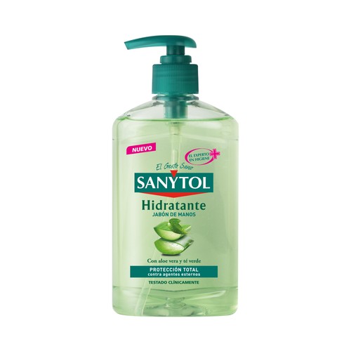 SANYTOL Jabón de manos líquido con aloe vera y té verde y acción hidratante 250 ml.
