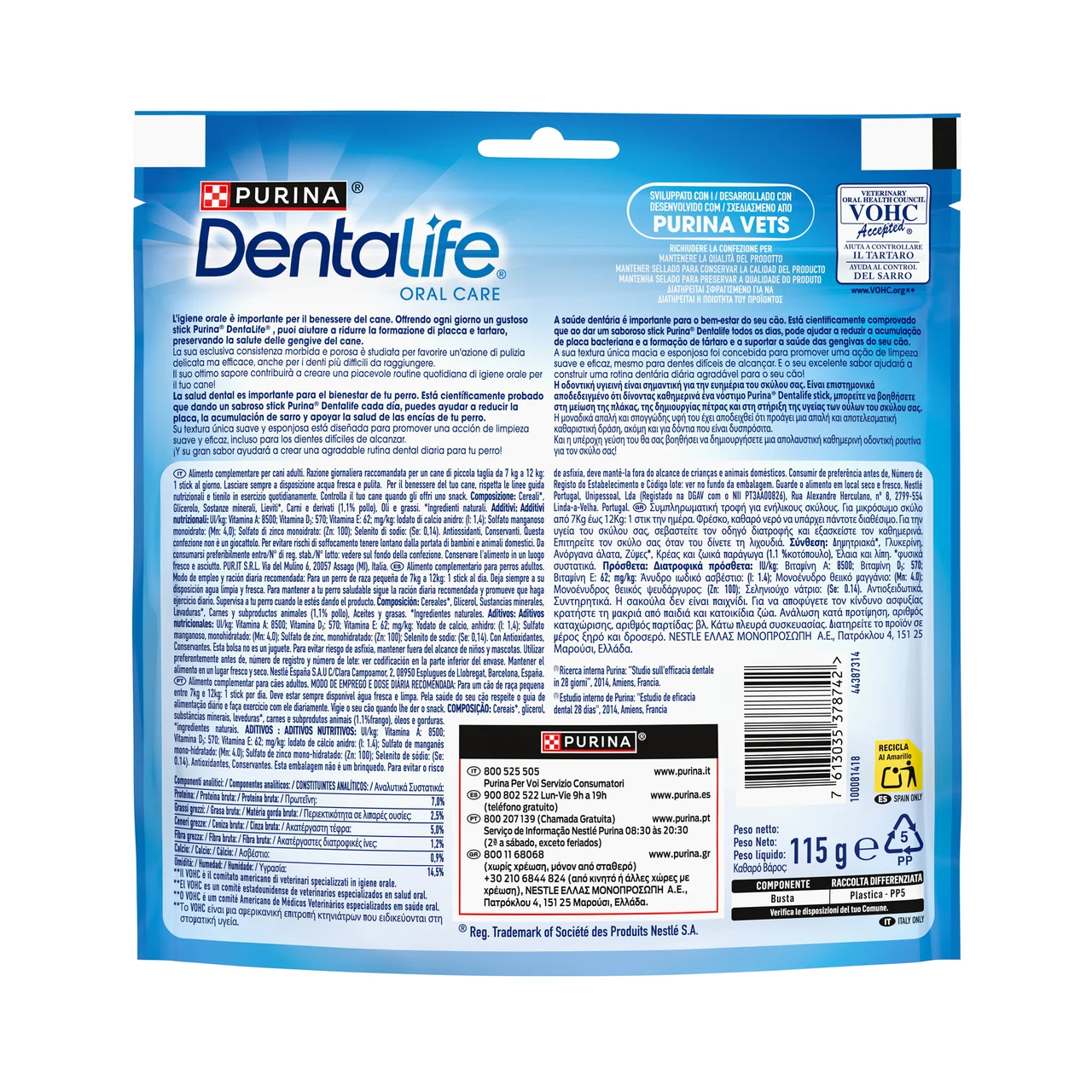 PURINA DENTALIFE Snack dental para perros de raza pequeña,  5 uds. 115 g.