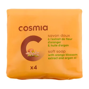 COSMIA Pastilla de jabón de tocador extractos de flor de naranjo y de aceite de argán 4 x 90 g.