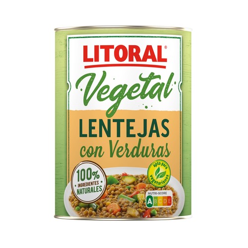 LITORAL Lentejas con verduras lata de 430 g.