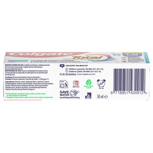 COLGATE Total prevención activa Pasta de dientes para niños de 7 a 12 años, con sabor a menta suave 50 ml.