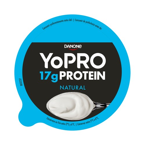 YOPRO Yogur natural con alto cotenido en proteínas y sin azúcares añadidos ni grasa YOPRO de Danone 160 g.