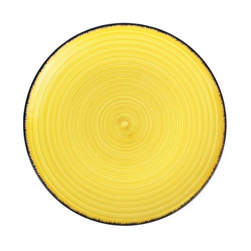 Plato llano 26cm gres pintado a mano espiral color amarillo. ACTUEL