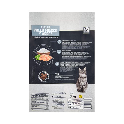 PRODUCTO ALCAMPO Alimento de gato pollo y arroz 3 kg.