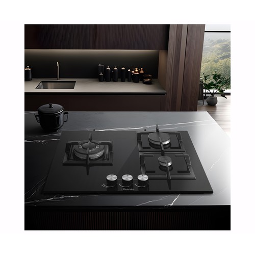 Placa de gas HISENSE GG633B, 3 zonas de cocción, zona grande 26cm, potencia: 7800W, A: 58cm.