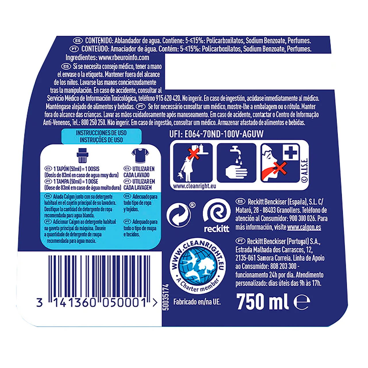 Limpiador antical líquido para lavadora power 750 ml.