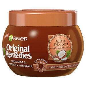 ORIGINAL REMEDIES Mascarilla capilar con aceite de coco y manteca de cacao, para cabellos rebeldes y difíciles de alisar ORIGINAL REMEDIES de Garnier 300 ml.