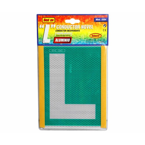 Placa con homologación europea de conductor novel o inexperto "L", fabricada en aluminio ROLMOVIL.
