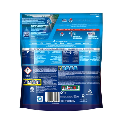 FINISH Power Detergente lavavajillas en pastillas todo en 1, aroma a limón 80 uds, 1280 g.