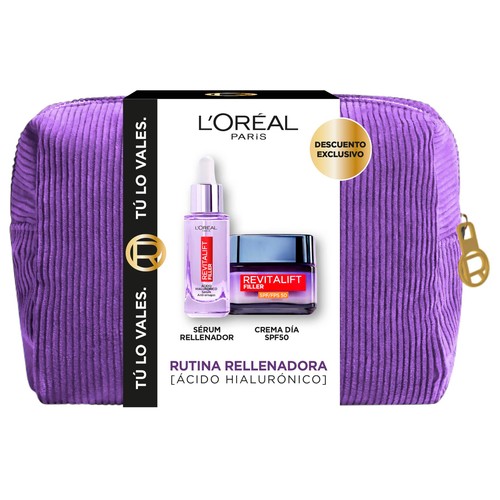 L´ORÉAL PARIS Revitalift filler Neceser con sérum rellenador y crema de día rellenadora con FPS 50 y ácido Hialurónico.
