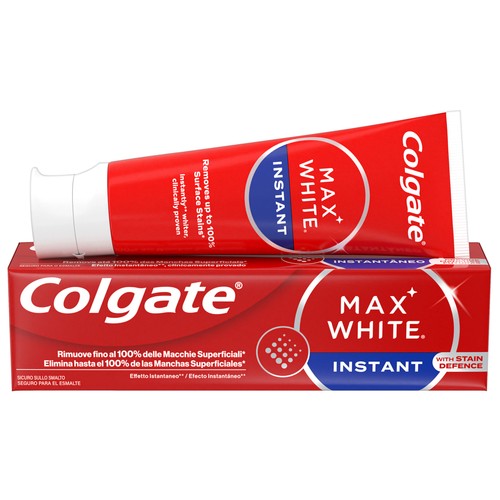 COLGATE Max white instant Pasta de dientes con flúor y acción blanqueante instantánea 75 ml.