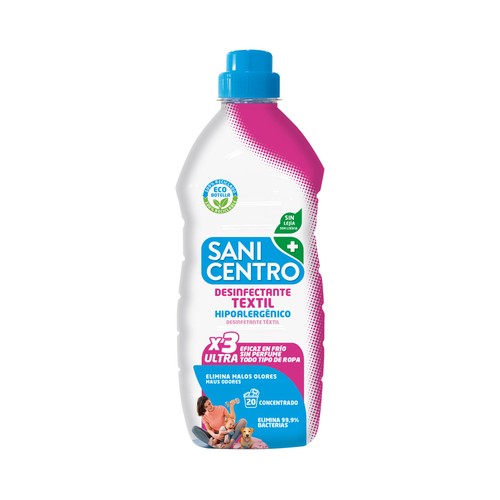 SANICENTRO Desinfectante textil hipoalergénico sin lejia, que ayuda a eliminar los malos olores 1 l.