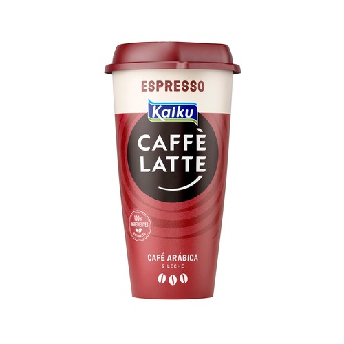 Bebida de café Arábica intenso con un toque de leche KAIKU Caffe latte espresso 230 ml.