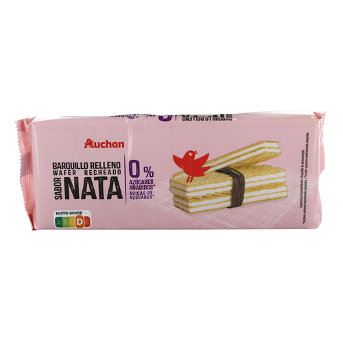 Alcampo PRODUCTO ALCAMPO Galleta barquillo rellena sabor nata o% azúcares añadidos 200 g