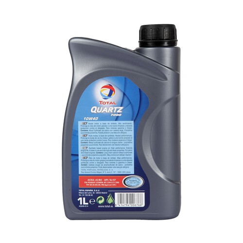 Aceite sintético para vehículos con motores de gasolina TOTAL Quartz 7000 1 litro. 