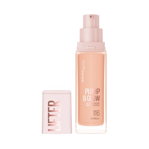 MAYBELLINE Lifter plump & glow tono 116 Base de maquillaje fundente con FPS 15.