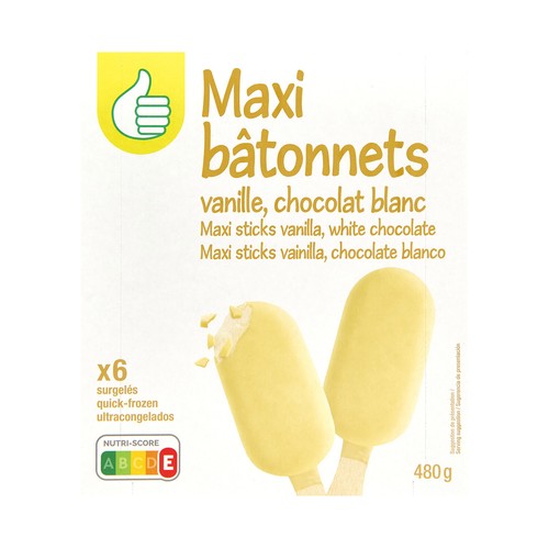 PRODUCTO  ALCAMPO Bombon helado de vainilla recubierto de chocolate blanco 6 x 120 ml.