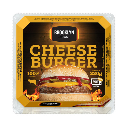 BROOKLYN TOWN Hamburguesa (100% carne de vacuno) con queso, lista para calentar y comer BROOKLYN TOWN 220 g.