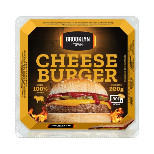 BROOKLYN TOWN Hamburguesa (100% carne de vacuno) con queso, lista para calentar y comer BROOKLYN TOWN 220 g.