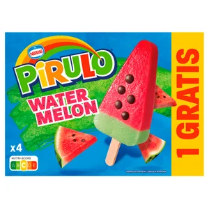PIRULO de Nestlé Helado de agua con sabor a sandia y manzana con trocitos de cacao 4 x 73 ml (+1 gratis).