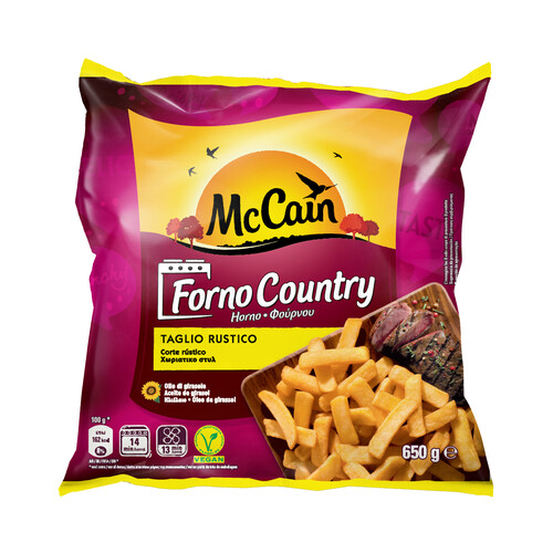 McCAIN Patatas con corte rústico, prefritas y ultracongeladas, para hacer al horno McCAIN Forno country 650 g.