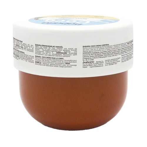 BABARIA Crema corporal suavizante y nutritiva con aceite de coco 400 ml.