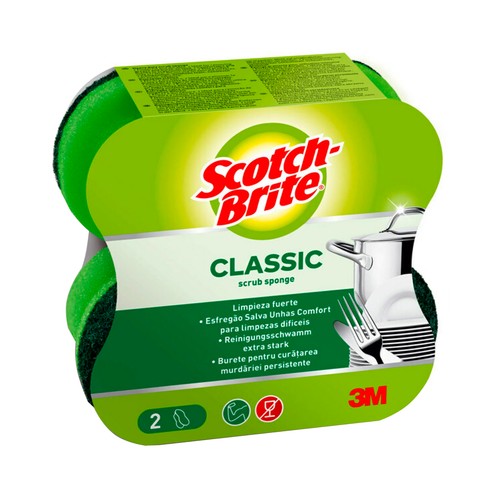 SCOTCH-BRITE Classic Estropajo de fibra con esponja especial salvauñas 2 uds.