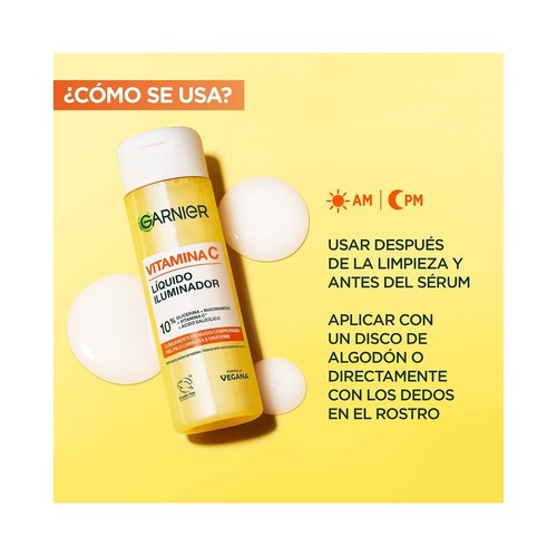 GARNIER Vitamina C Líquido iluminador e hidratante, apto para pieles sensibles 120 ml.